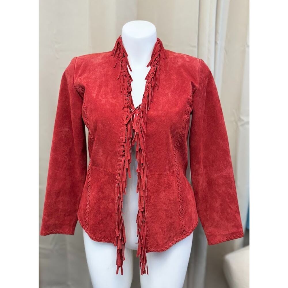 Chicos Vintage Y2K Red Fringe Suede Leather Western Jacket Women’s Size 1 (M/8)